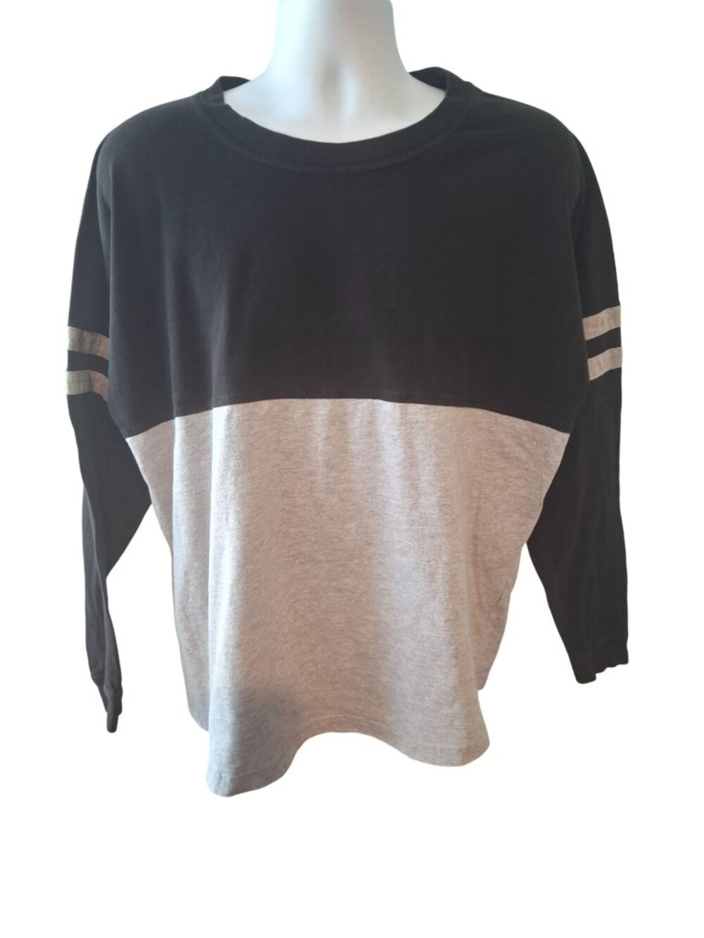 Boxercraft Womens L Pom Pom Jersey Black Gray Varsity Stripe Oversized Preppy
